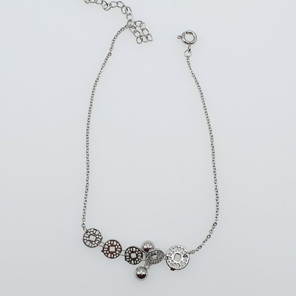 "925 Silver Plated Round Coin Dangle Tassel Anklet, - Picture 7 of 7